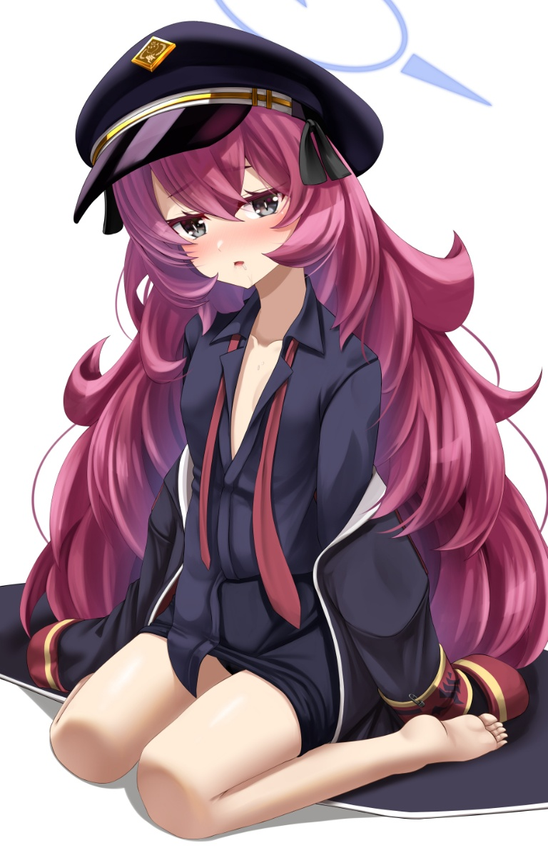 Result /files/13017_1girl_bangs_barefoot_black_coat_black_headwear.png