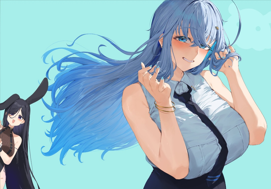 Result /files/17287_2girls_animal_ears_aqua_background_bangs_bare_arms.png