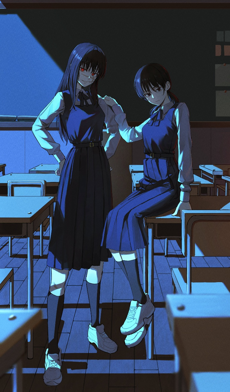 Result /files/13265_2girls_bangs_black_hair_black_ribbon_black_socks.png