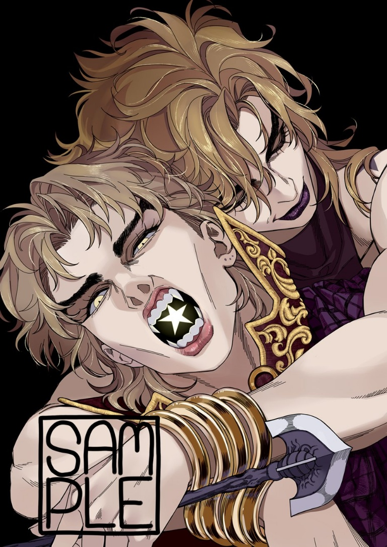 Result /files/19117_2boys_arrow_(jojo)_birthmark_black_background_blonde_hair.png