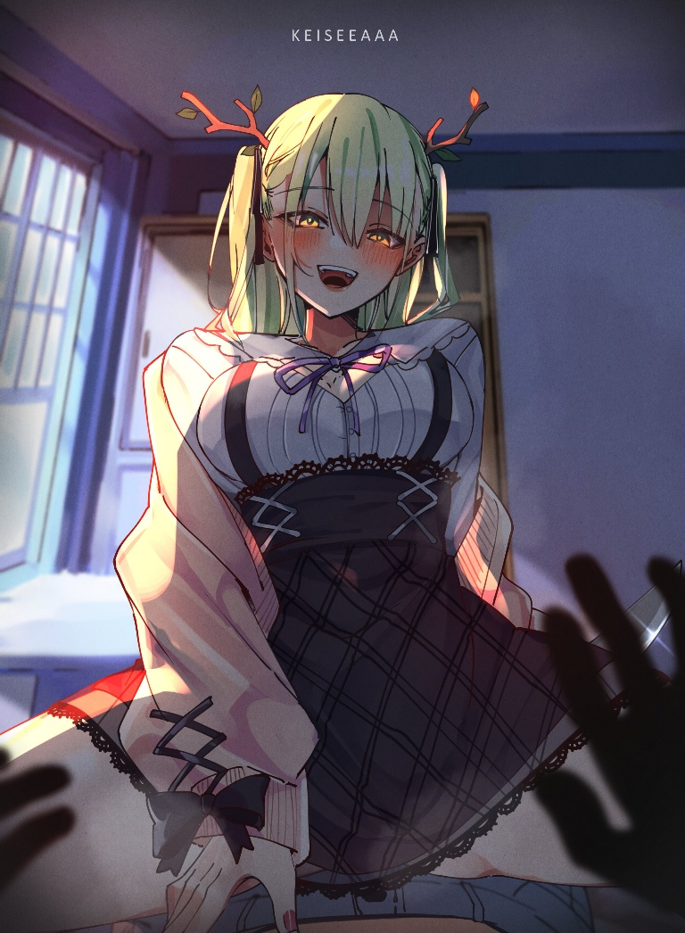 Result /files/17894_1girl_1other_antlers_bangs_black_skirt.png