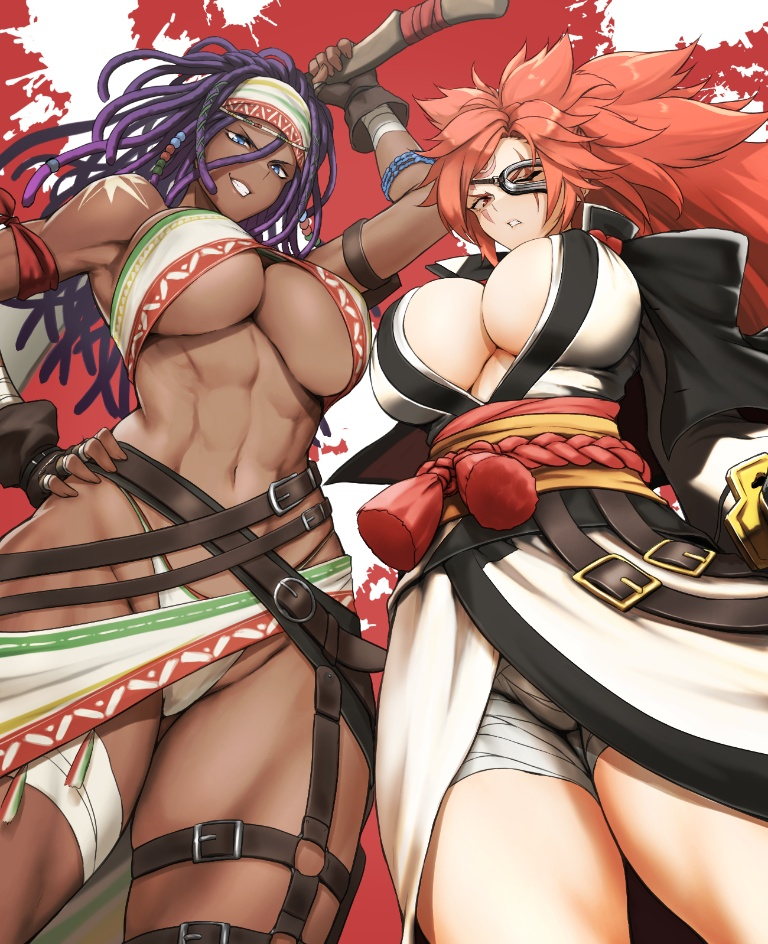 Result /files/18531_2girls_abs_anagumasan_baiken_bandages.png