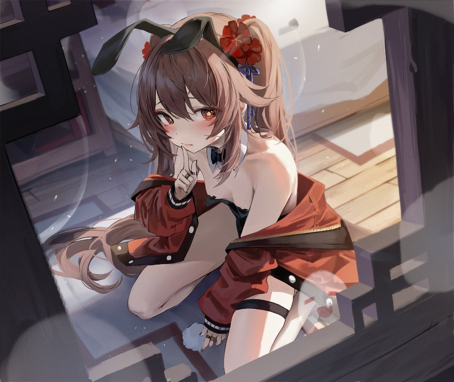 Result /files/01327_1girl_animal_ears_bare_shoulders_bed_black_bow.png